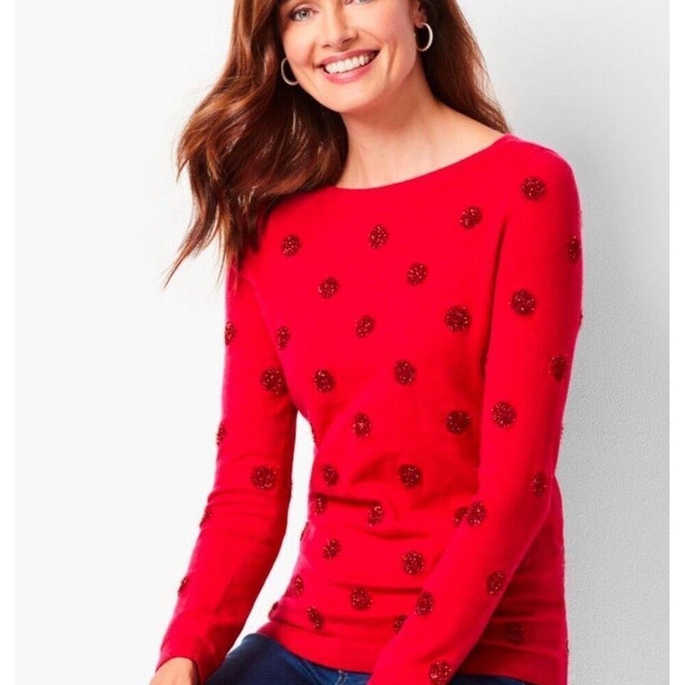 Talbots Red Tinsel Dot Bateau Neck Sweater size Medium‎